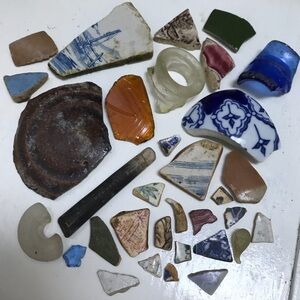 Antique sea glass and pottery